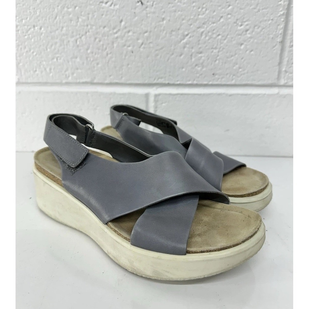 ECCO CORKSPHERE‎ Gray Leather Strap Wedge Sandals /  Women's 37 US 6